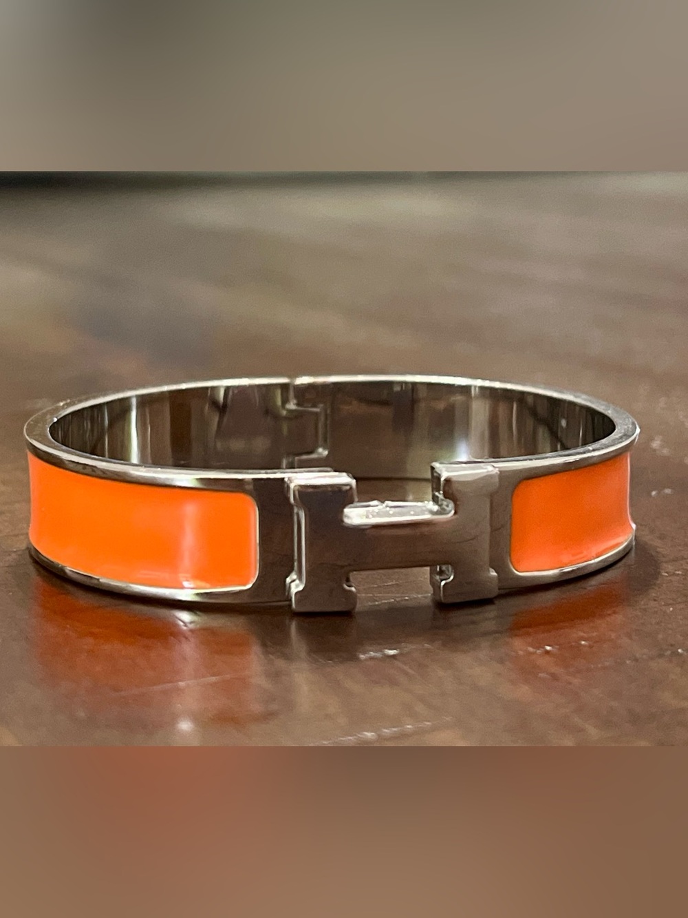Silver & Orange H Bangle Click Bracelet Costume Jewelry High End Look
